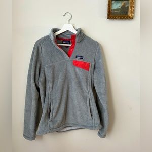 Patagonia Women’s Large Fleece - Grey and Pink Quarter Snap-